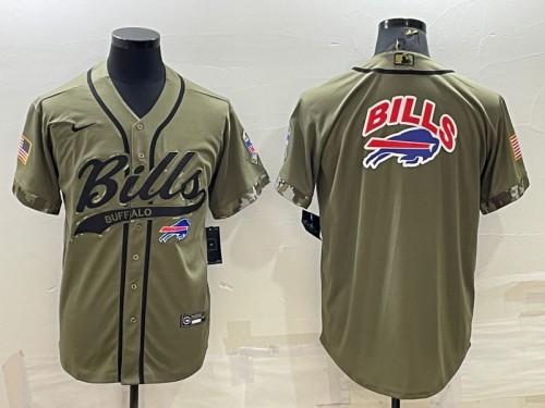 Men's Buffalo Bills Olive Salute To Service Team Big Logo Cool Base Stitched Baseball Jersey - Click Image to Close